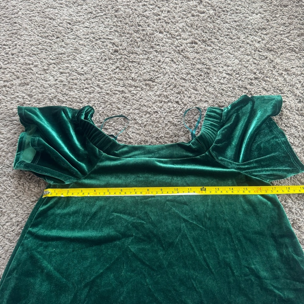 One Clothing Green Velvet On Off Shoulder Blouse Top Flutter Sleeve XS - Picture 7 of 7